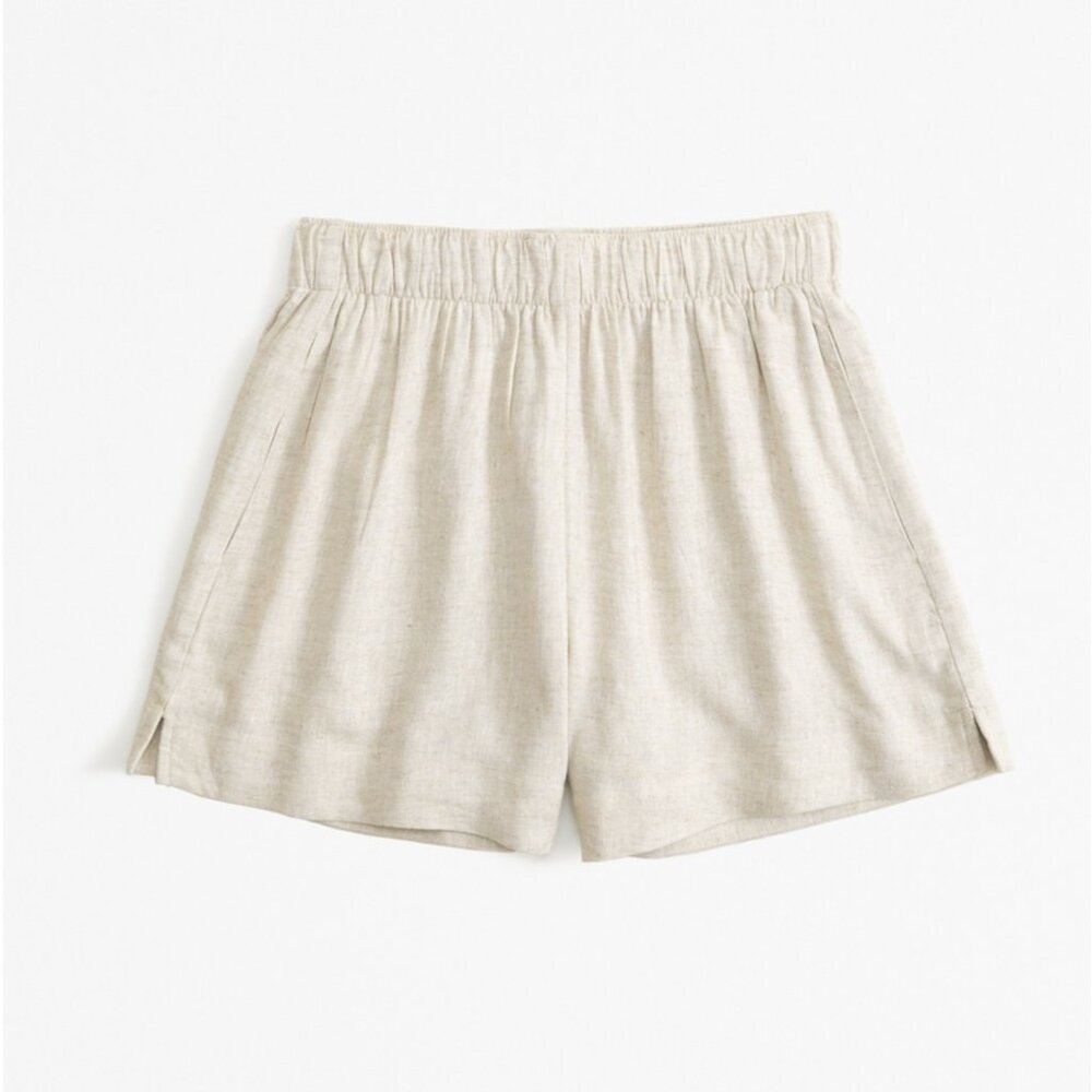 NWOT - Abercrombie Linen-Blend Pull-On Short in Light Beige Size Large R